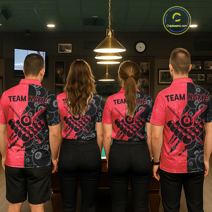 Custom Grunge Black And Red 8 Ball Billiard Shirt For Men, Pool Team Jersey Polo & 1/4 Zip TDM5961