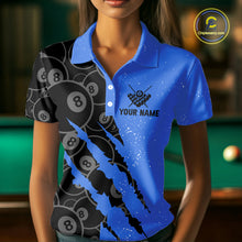 Load image into Gallery viewer, Custom Grunge Black And Blue 8 Ball Billiard Shirt For Women, Pool Team Jersey Polo &amp; 1/4 Zip TDM5962