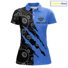 Load image into Gallery viewer, Custom Grunge Black And Blue 8 Ball Billiard Shirt For Women, Pool Team Jersey Polo &amp; 1/4 Zip TDM5962