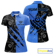 Load image into Gallery viewer, Custom Grunge Black And Blue 8 Ball Billiard Shirt For Women, Pool Team Jersey Polo &amp; 1/4 Zip TDM5962