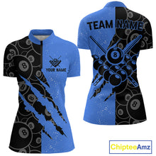 Load image into Gallery viewer, Custom Grunge Black And Blue 8 Ball Billiard Shirt For Women, Pool Team Jersey Polo &amp; 1/4 Zip TDM5962