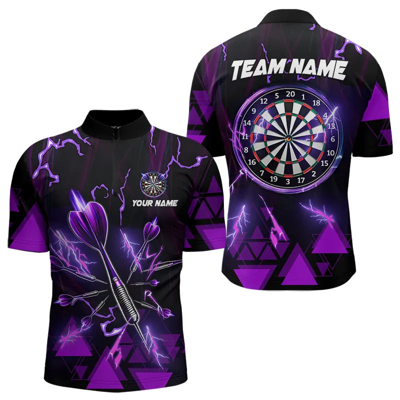 Purple Darts Arrow Thunder Lightning Dart Shirts For Men Custom Dart Team Jerseys Polo & 1/4 Zip TDM3764