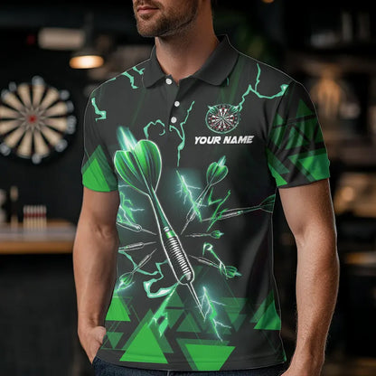 Green Darts Arrow Thunder Lightning Dart Shirts For Men Custom Dart Team Jerseys Polo & 1/4 Zip TDM3766