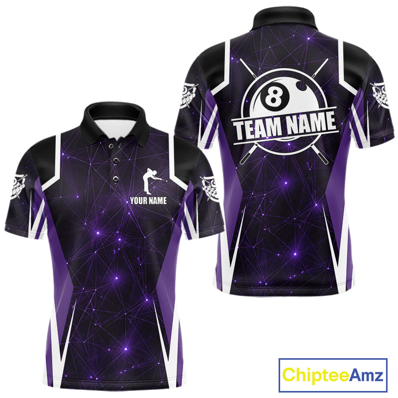 Custom 8 Ball Pool Billiard Shirt For Men, Purple Geometric Billiard Team Jersey Polo & 1/4 Zip TDM6129