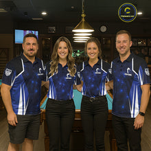 Load image into Gallery viewer, Custom 8 Ball Pool Billiard Shirt For Women, Blue Geometric Billiard Team Jersey Polo &amp; 1/4 Zip TDM6130