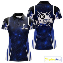 Load image into Gallery viewer, Custom 8 Ball Pool Billiard Shirt For Women, Blue Geometric Billiard Team Jersey Polo &amp; 1/4 Zip TDM6130