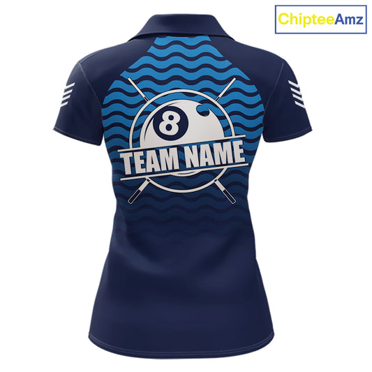 Blue 8 Ball Pool Billiard Jersey For Women Custom Polo & Quarter Zip Billiard Shirt For Team TDM6131