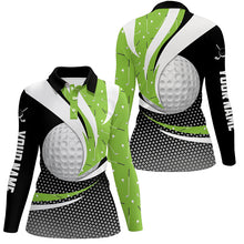 Load image into Gallery viewer, Black Green Golf Pattern Womens Golf Polo Shirts Custom Golf Balls Golf Outfit For Ladies, Golf Gifts TDM1852