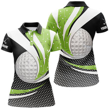 Load image into Gallery viewer, Black Green Golf Pattern Womens Golf Polo Shirts Custom Golf Balls Golf Outfit For Ladies, Golf Gifts TDM1852