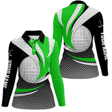 Load image into Gallery viewer, Green Black Womens Golf Polo Shirts Custom Golf Balls Golf Outfit For Ladies, Top Golf Gifts TDM1853