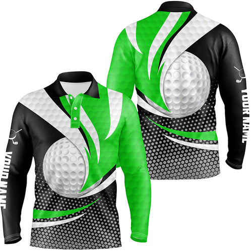 Green Black Mens Golf Polo Shirts Custom Golf Balls Golf Outfit For Men, Top Golf Gifts TDM1853