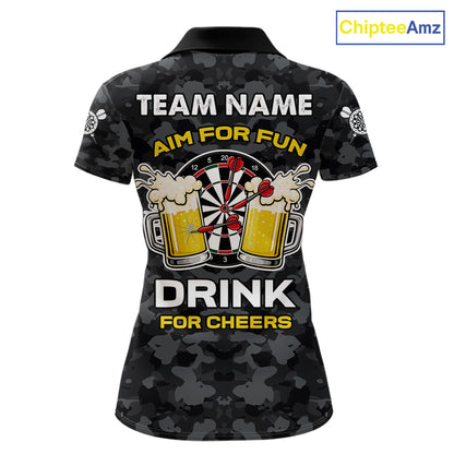 Darts and beer aim for fun drink for cheers darts polo shirt for women with custom darts team graphics.