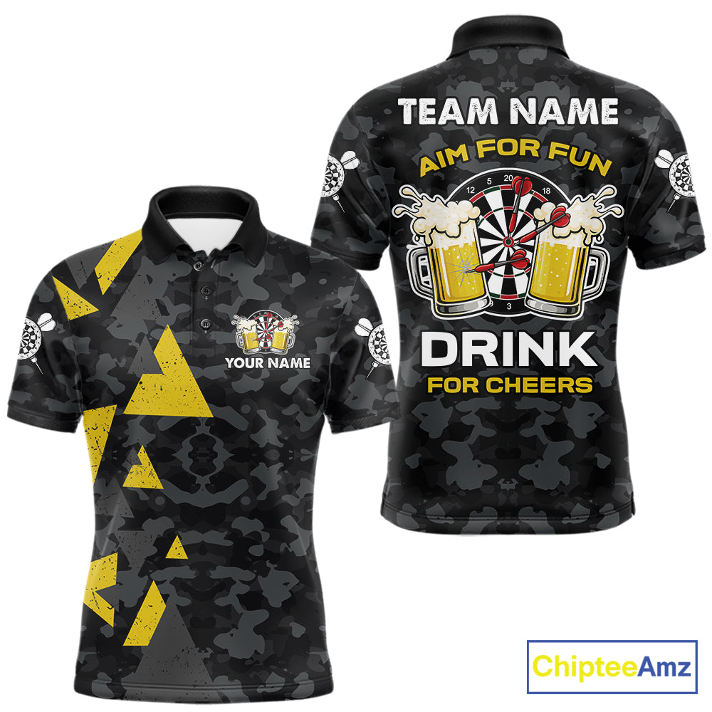 Darts and beer aim for fun drink for cheers darts polo shirt for men with custom darts team graphics.