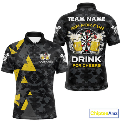 Darts and beer aim for fun drink for cheers darts polo shirt for men with custom darts team graphics.
