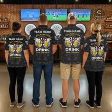 Load image into Gallery viewer, Back view of darts players wearing matching darts and beer darts shirts.
