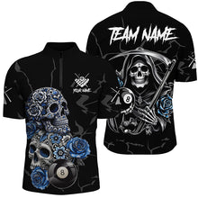 Load image into Gallery viewer, Personalized Funny Blue Skull Roses 8 Ball Billiard Shirts For Men Custom Pool Team Shirts Designs TDM2067