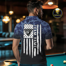 Load image into Gallery viewer, Black And Blue Camo American Flag 8 Ball Billiard Shirt For Men Custom Patriotic Pool Team Jersey TDM5037