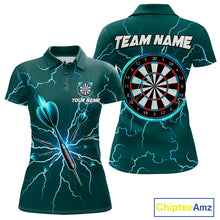 Load image into Gallery viewer, Turquoise Darts Thunder Lightning 3D Dart Polo &amp; Quarter Zip Custom Dart Shirts For Women Dart Jersey TDM3032
