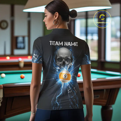 Blue Billiard 8 Ball & 9 Ball Skull Pool Shirt For Women Custom Glass Break Billiard Team Jersey TDM5513