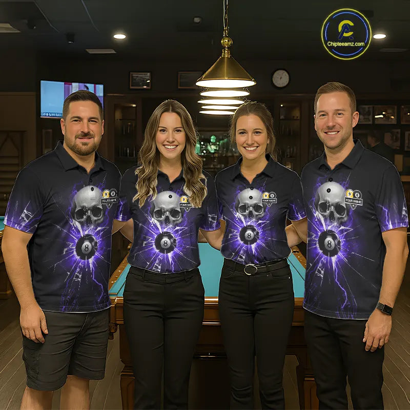 Purple Billiard 8 Ball & 9 Ball Skull Pool Shirt For Men Custom Glass Break Billiard Team Jersey TDM5514
