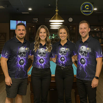 Purple Billiard 8 Ball & 9 Ball Skull Pool Shirt For Men Custom Glass Break Billiard Team Jersey TDM5514