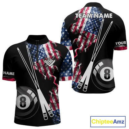 Personalized US Flag Smoke 8 Ball Pool Billiard Shirt For Men Custom Patriotic Billiard Team Jersey TDM5516