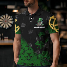 Load image into Gallery viewer, Black And Green St Patrick Day Luckiest Shamrock Dart Shirts For Men Custom Darts Team Jerseys TDM3457