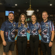 Load image into Gallery viewer, American Flag Shark 8 Ball &amp; 9 Ball Billiard Shirt For Men Custom Lightning Patriotic Pool Jersey TDM5770