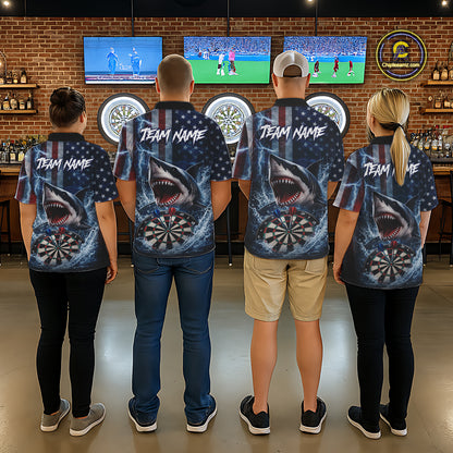 American Flag Shark Darts Shirt For Women Custom Lightning Patriotic Dart Jersey Team Polo & 1/4 Zip TDM5771