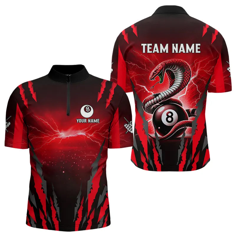 Personalized Thunder Lightning Cobra Snake Men Billiard Shirts, 8 Ball Billiard Team Jerseys |Red TDM3608