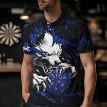 Load image into Gallery viewer, Personalized Wolf Lightning Darts Polo &amp; Quarter Zip Custom Dart Shirts For Men Darts Jerseys |Blue TDM3610