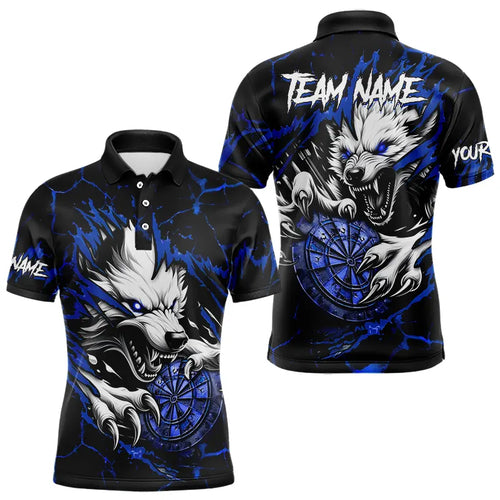 Personalized Wolf Lightning Darts Polo & Quarter Zip Custom Dart Shirts For Men Darts Jerseys |Blue TDM3610