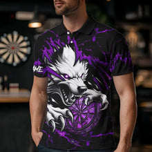 Load image into Gallery viewer, Personalized Wolf Lightning Darts Polo &amp; Quarter Zip Custom Dart Shirts For Men Darts Jersey |Purple TDM3611