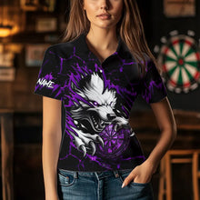 Load image into Gallery viewer, Personalized Wolf Lightning Darts Polo &amp; Quarter Zip Custom Dart Shirts For Women Darts Jersey |Purple TDM3611