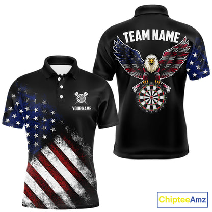Vintage American Flag Eagle Darts Shirt For Men Custom Patriotic Darts Team Jersey Polo & 1/4 Zip TDM5968