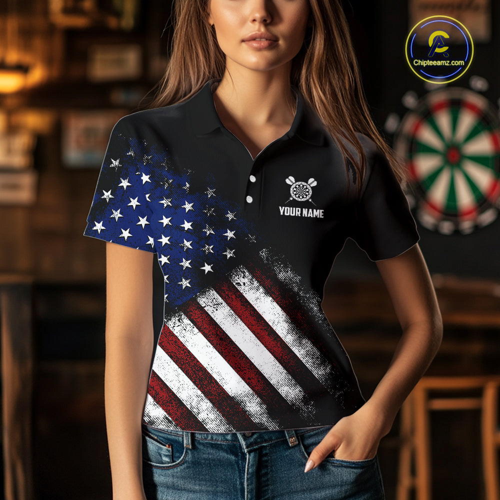 Vintage American Flag Eagle Darts Shirt For Women Custom Patriotic Darts Team Jersey Polo & 1/4 Zip TDM5968