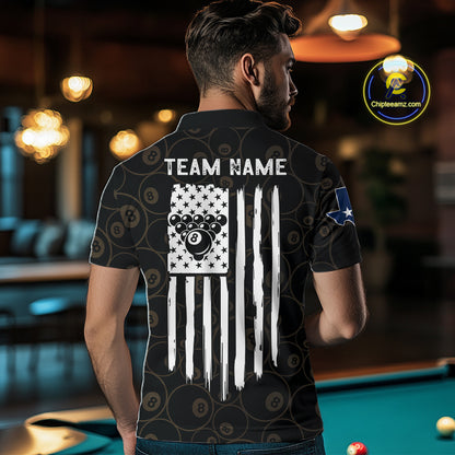Personalized Texas Flag 8 Ball Pool Shirt For Men Custom US Flag Billiard Jersey Polo & 1/4 Zip TDM6137