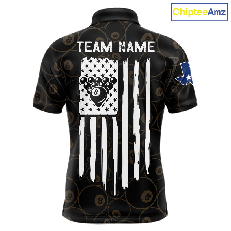 Personalized Texas Flag 8 Ball Pool Shirt For Men Custom US Flag Billiard Jersey Polo & 1/4 Zip TDM6137