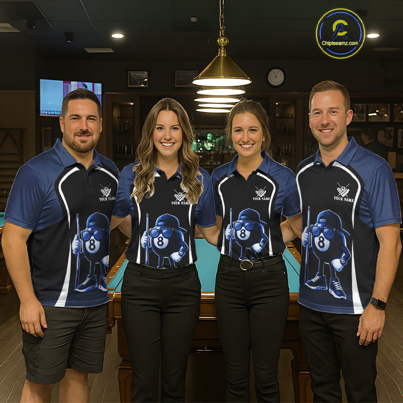 Blue Funny 8 Ball Pool US Flag Billiard Shirt For Women Custom Billiard Team Jersey Polo & 1/4 Zip TDM6365