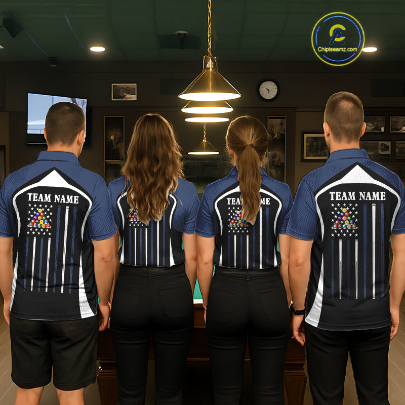 Blue Funny 8 Ball Pool US Flag Billiard Shirt For Women Custom Billiard Team Jersey Polo & 1/4 Zip TDM6365