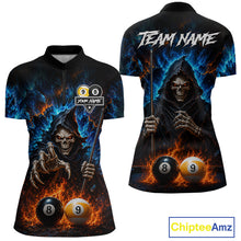 Load image into Gallery viewer, Custom Fire 8 Ball &amp; 9 Ball Grim Reaper Billiard Shirt For Women, Pool Team Jersey Polo &amp; 1/4 Zip TDM6563