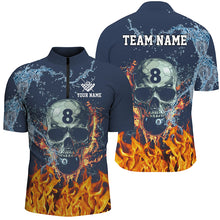 Load image into Gallery viewer, Funny Skull 8 Ball Pool Water Fire Personalized Name Billiard Shirts For Men, Billiard Pool Shirts TDM2291