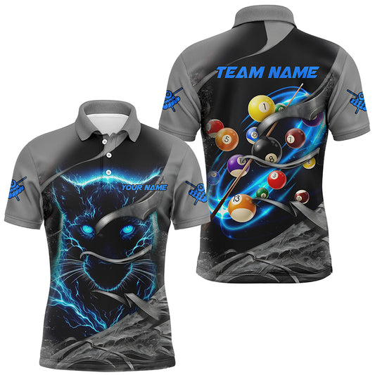 Personalized Panther Lightning 3D Billiard Balls Pool Shirts For Men, Billiard League Jerseys |Blue TDM2790