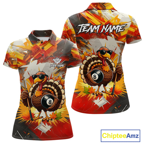 Personalized Funny Turkey 8 Ball Billiard Shirt For Women Custom Thanksgiving Pool Team Jersey TDM5049