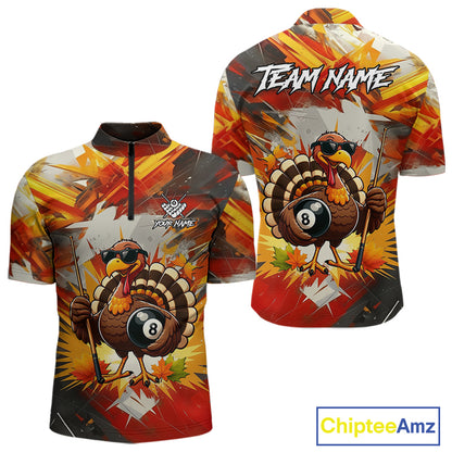Personalized Funny Turkey 8 Ball Billiard Shirt For Men Custom Thanksgiving Pool Team Jersey TDM5049
