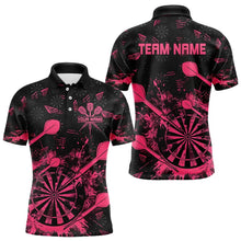 Load image into Gallery viewer, Black And Pink Grunge Darts Polo, Quarter Zip For Men Custom Dart Shirts For Team Dart Jerseys TDM3465