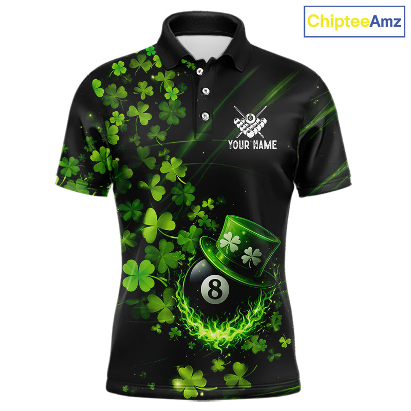 Green Luckiest Shamrock 8 Ball Billiard Shirt For Men Custom St Patrick Day Pool Team Jersey TDM5778