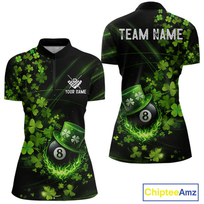 Green Luckiest Shamrock 8 Ball Billiard Shirt For Women Custom St Patrick Day Pool Team Jersey TDM5778