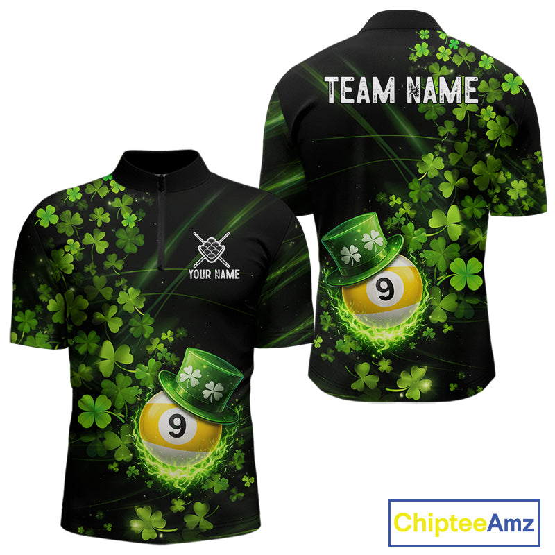 Green Luckiest Shamrock 9 Ball Billiard Shirt For Men Custom St Patrick Day Pool Team Jersey TDM5779