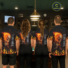 Load image into Gallery viewer, Personalized Orange Flaming Skeleton 8 Ball Billiard Shirt For Women, Pool Team Jersey Polo, 1/4 Zip TDM5781